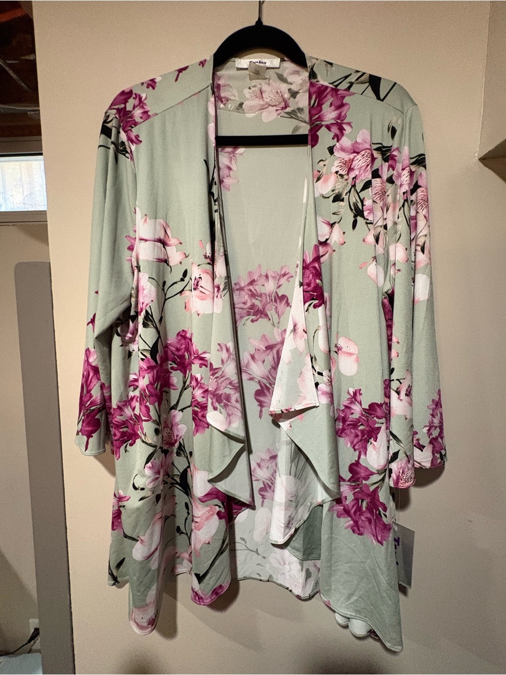 Tan Jay Floral Open-Front Lounge Cardigan - Sage Green & Pink